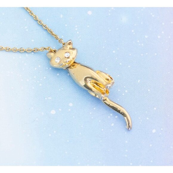 Vintage Golden Cat Necklace | Gold Tone Necklace | 22 inch | Avon | J10 - Picture 1 of 3